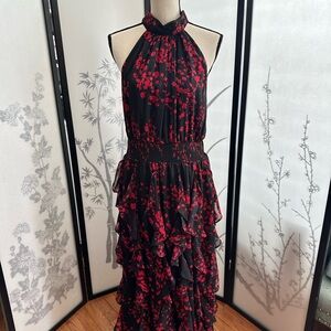 1. State Black Maxi Dress with Red Floral Halter Neck